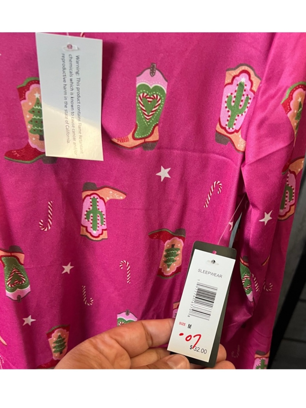 Girls Sleepwear Pajama Top and Pant Set - Hot Pink Cowboy Boot Print